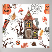 Halloween Waterverf: Haunted House Pattern. Poster (Voorkant)