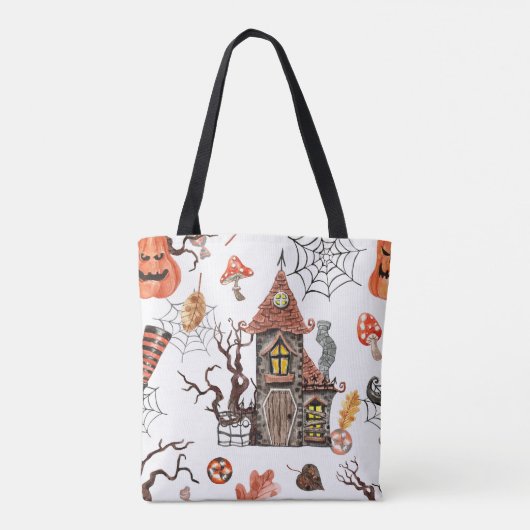 Halloween Waterverf: Haunted House Pattern. Tote Bag (Achterkant)
