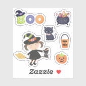Halloween Waterverf Heks Boo Kat Pompoen Sticker (Vel)