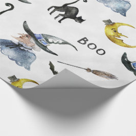 Halloween - Waterverf heks - Cat - Moon Cadeaupapier