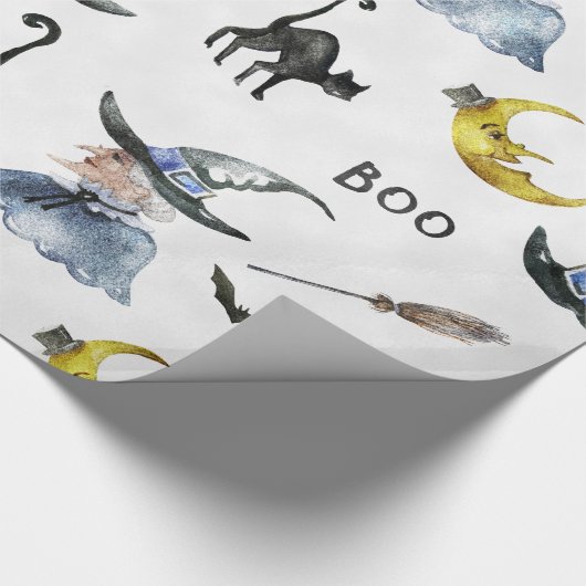 Halloween - Waterverf heks - Cat - Moon Cadeaupapier (Hoek)
