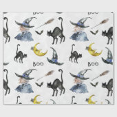 Halloween - Waterverf heks - Cat - Moon Cadeaupapier (Vlak)