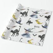Halloween - Waterverf heks - Cat - Moon Cadeaupapier (Uitgerold)