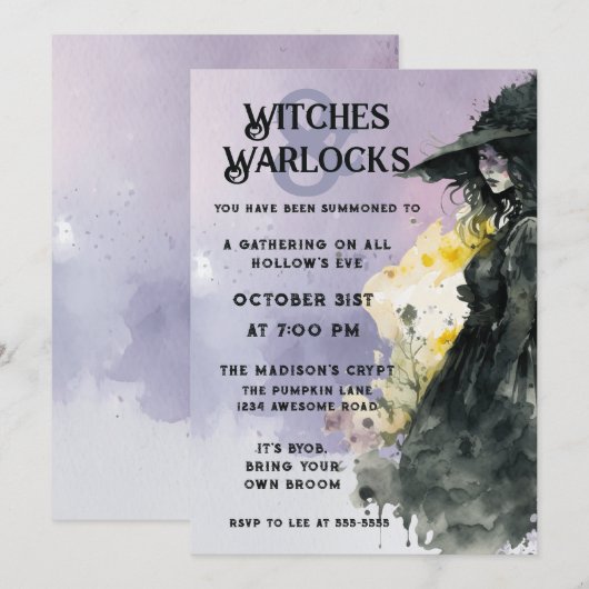 Halloween Waterverf heks Kaart (Voorkant / Achterkant)