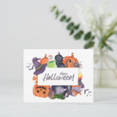 Halloween Waterverf heks Pet en kat Briefkaart (Staand voorkant)