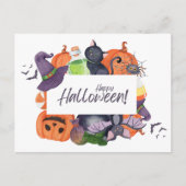 Halloween Waterverf heks Pet en kat Briefkaart (Voorkant)