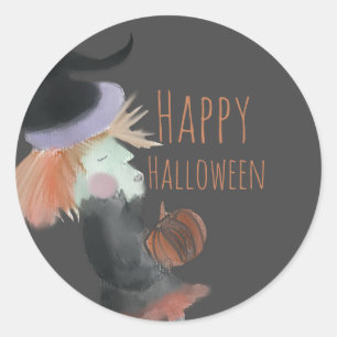 Halloween Waterverf Heks Pompoen   Ronde Sticker