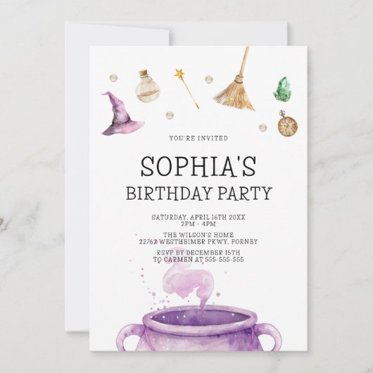 Halloween Waterverf heks verjaardagsfeest Kaart (Voorkant)