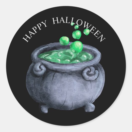 Halloween waterverf heksen borrelende ketel ronde sticker (Voorkant)