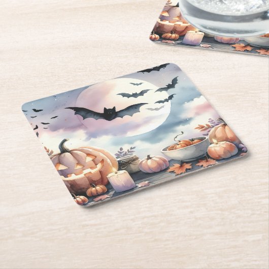 Halloween-waterverf Kartonnen Onderzetters (Schuin)
