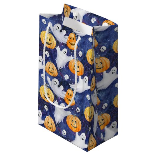 Halloween Waterverf Patroon Klein Cadeauzakje (Voorkant Gekanteld)