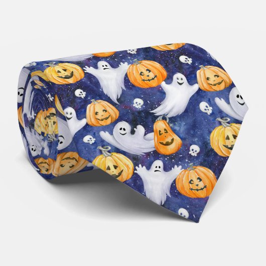 Halloween Waterverf Patroon Stropdas (Opgerold)