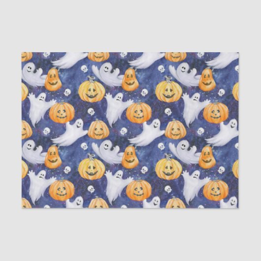 Halloween Waterverf Patroon Tissuepapier (Voorkant)