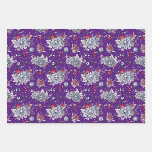 Halloween Waterverf Pattern Skull Floral Inpakpapier Vel (Voorkant 3)