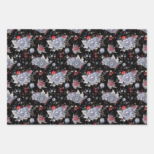Halloween Waterverf Pattern Skull Floral Inpakpapier Vel (Voorkant 2)