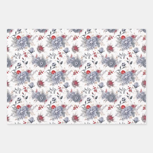 Halloween Waterverf Pattern Skull Floral Inpakpapier Vel (Voorkant)
