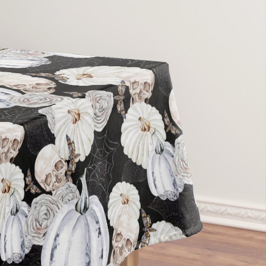 Halloween Waterverf Pomkins Skulls Black White Tafelkleed (Voorbeeld)