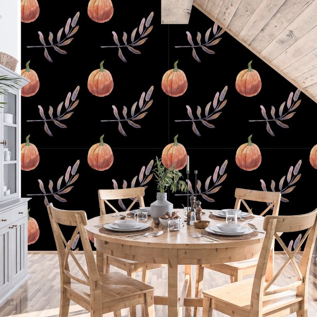 Halloween Waterverf pompoen en bladeren Behang (Creator heeft geüpload)