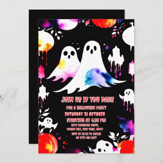 Halloween Waterverf pompoen en geesten feest Kaart (Voorkant / Achterkant)
