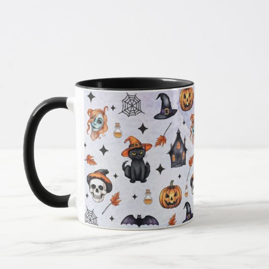 Halloween Waterverf Pompoen Kat Schedel Patroon Mok (Links)