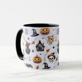 Halloween Waterverf Pompoen Kat Schedel Patroon Mok (Voorkant links)