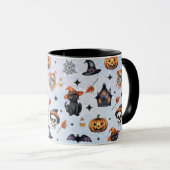 Halloween Waterverf Pompoen Kat Schedel Patroon Mok (Voorkant rechts)