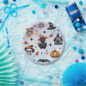 Halloween Waterverf Pompoen Kat Schedel Patroon Papieren Bordje (Feest)