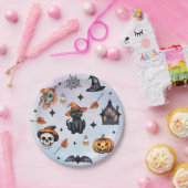 Halloween Waterverf Pompoen Kat Schedel Patroon Papieren Bordje (Feest)