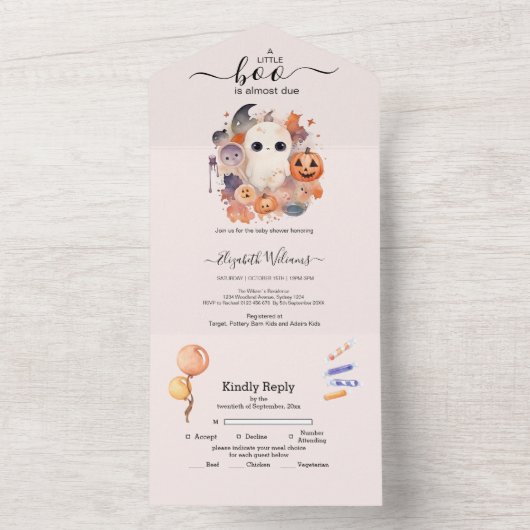 Halloween Waterverf Pompoen Kleine Boo Baby Showe All In One Uitnodiging (Binnen)