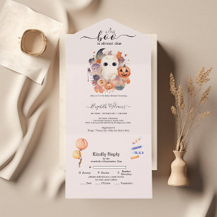 Halloween Waterverf Pompoen Kleine Boo Baby Showe All In One Uitnodiging