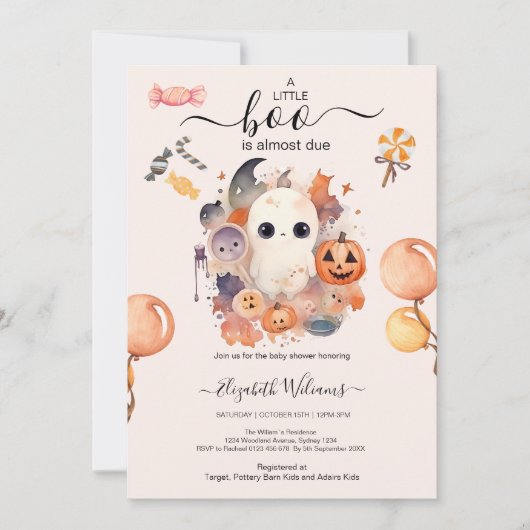 Halloween Waterverf Pompoen Kleine Boo Baby Showe Kaart (Voorkant)