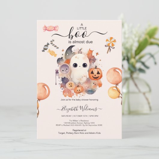 Halloween Waterverf Pompoen Kleine Boo Baby Showe Kaart (Staand voorkant)