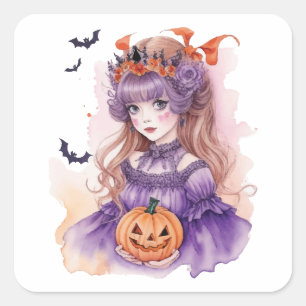 Halloween Waterverf Princess Vierkante Sticker