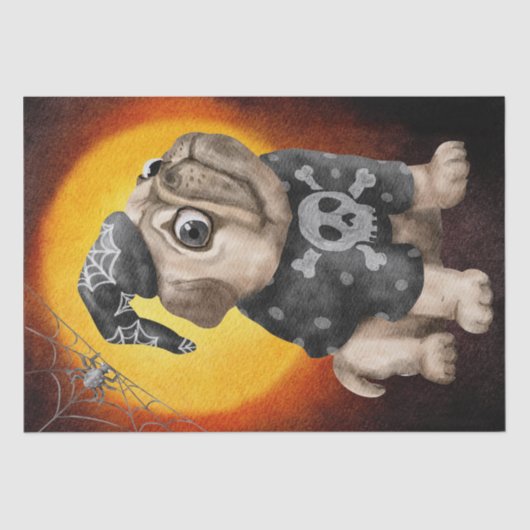Halloween Waterverf Pug Dog Spider Tissuepapier (Voorkant)