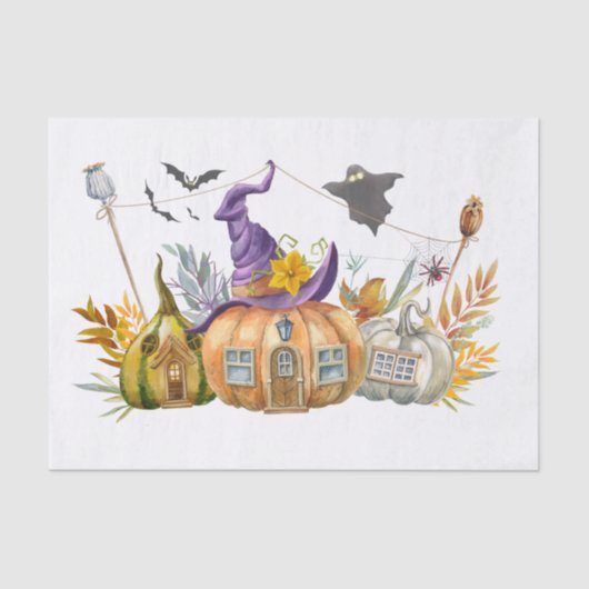 Halloween Waterverf Pumpkins Tissuepapier (Voorkant)