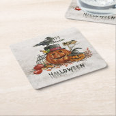 Halloween Waterverf Scary Pumpkins Kartonnen Onderzetters (Schuin)