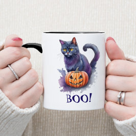 Halloween waterverf zwart met pompoen mok