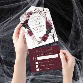 Halloween Wedding Autumn Herfst Dark Burgundy Blac All In One Uitnodiging