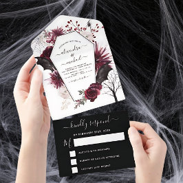 Halloween Wedding Autumn Herfst Dark Burgundy Blac All In One Uitnodiging