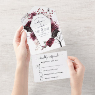 Halloween Wedding Autumn Herfst Dark Burgundy Blac All In One Uitnodiging