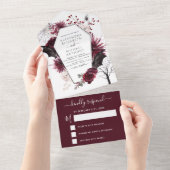 Halloween Wedding Autumn Herfst Dark Burgundy Blac All In One Uitnodiging (Afscheurbaar)