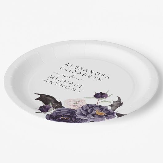 Halloween Wedding Autumn Herfst Donker Paars Papieren Bordje (Gekanteld)