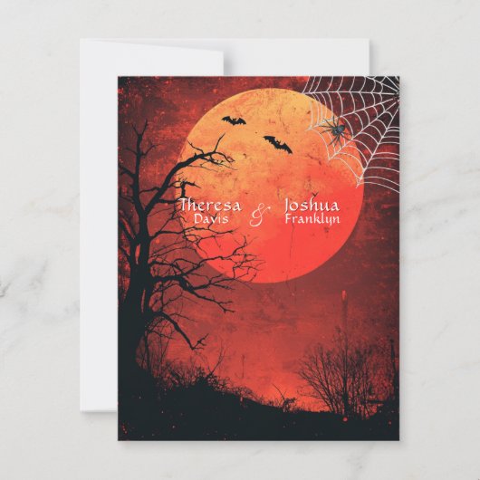 Halloween Wedding Black Spider Bats Volle Maan Kaart (Voorkant)