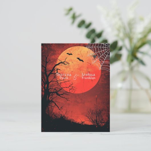 Halloween Wedding Black Spider Bats Volle Maan Kaart (Staand voorkant)