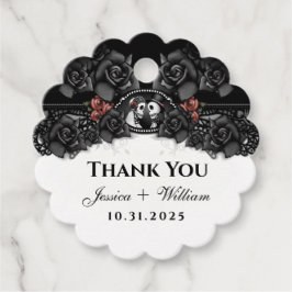 Halloween Wedding Black White Skeletons SCALLOPED Bedankjes Labels