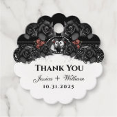 Halloween Wedding Black White Skeletons SCALLOPED Bedankjes Labels (Voorkant)
