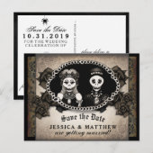 Halloween Wedding Bruin Antiek Skeletten Aankondigingskaart (Voorkant / Achterkant)