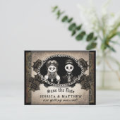 Halloween Wedding Bruin Antiek Skeletten Aankondigingskaart (Staand voorkant)