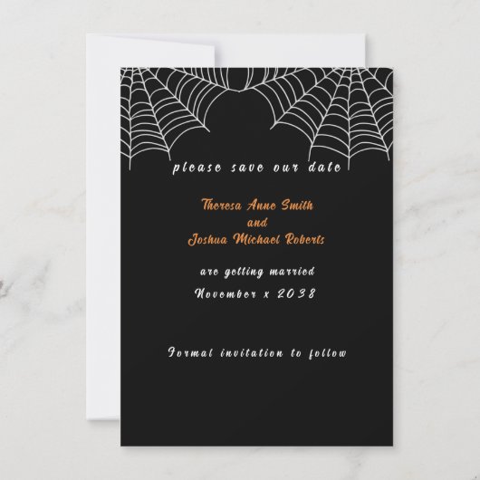 Halloween Wedding Flat Save The Date Kaart (Achterkant)