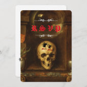 Halloween Wedding Gothic, Skull, Spiders RSVP-kaar Kaart (Voorkant / Achterkant)